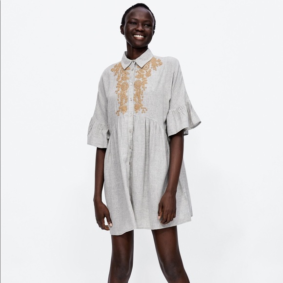 Zara Dresses & Skirts - Zara Embroidered Bib Front Dress